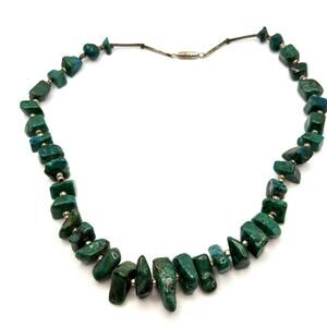 Vintage 90s Handmade Genuine Malachite Raw Chunk Statement Necklace